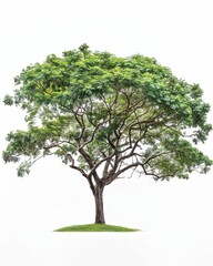 Obraz premium A single tree with vibrant green leaves stands tall on a white background