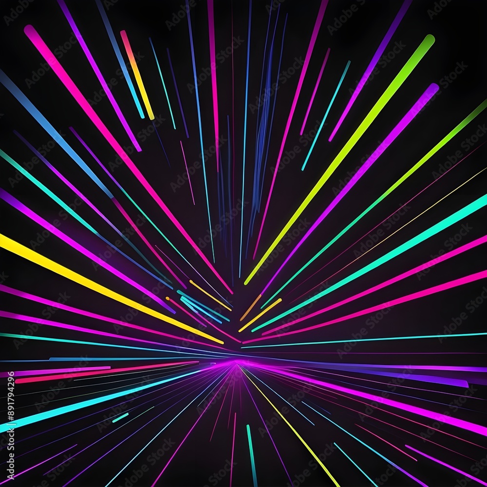 Aufkleber neon burst: a vibrant and dynamic abstract background with streaks of glowing neon colors radiating 