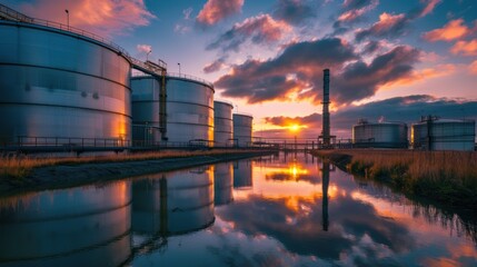 Obraz premium Industrial Sunset Reflection