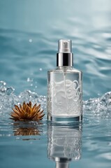 White Beauty Products Packaging Mockup, cosmetic makeup bottle on water ripple, natural background.