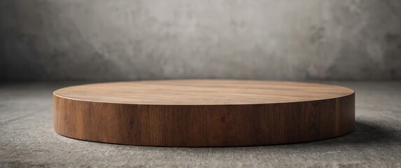 Round podium platform for goods on a light background.