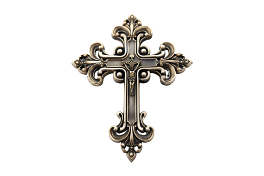 A silver cross with a crucifix on it. The crucifix is Jesus Christ