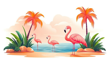 Tropical paradise set apart against a stark white background