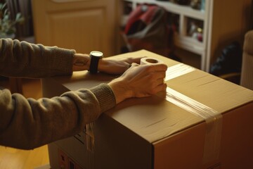 Person Unpacking Box with Watch on Wrist