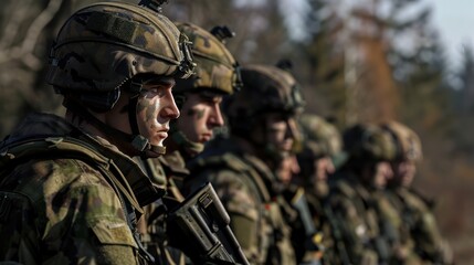 Soldiers in uniform standing in line.