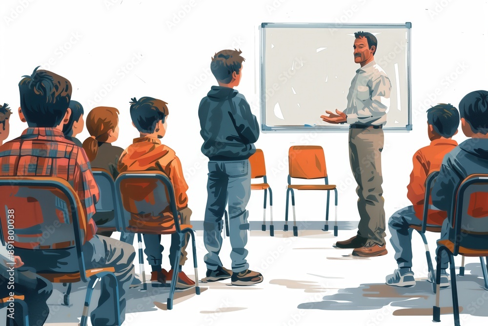 Poster simple minimal illustrate style of one-on-one instruction: a small group of students receiving one-o