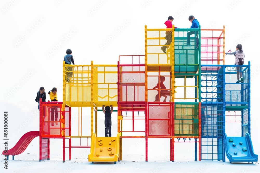 Poster simple minimal illustrate style of playground team-building: students participating in team-building
