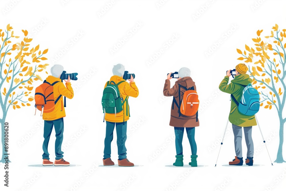 Aufkleber simple minimal illustrate style of digital camera class: a group of seniors learning to use digital 