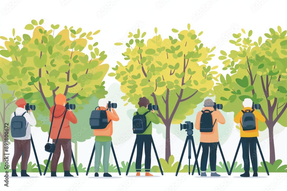 Aufkleber simple minimal illustrate style of digital camera class: a group of seniors learning to use digital 