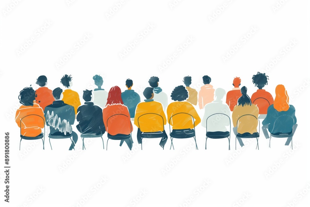 Aufkleber simple minimal illustrate style of history lecture at community center: adults attending a history l