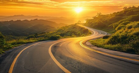 Fototapeta premium Sunset Highway Through Mountains