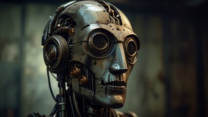 Fototapeta premium Worn silvery mechanic robot