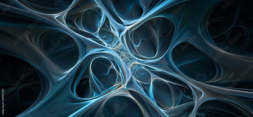 Poster futuristic abstraction: ethereal blue pattern with organic curves