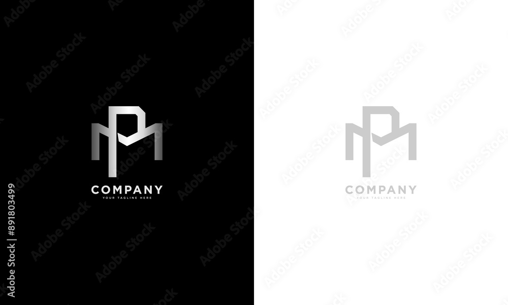 Aufkleber mp or pm initial letters overlapping interlock monogram logo line art style
