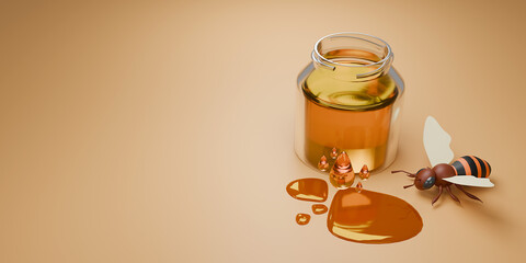 Honey concept. Greeting card. 3d render. Space for text.