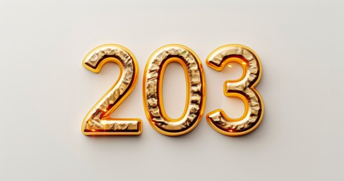 203 Shiny Golden Number Three on White Background