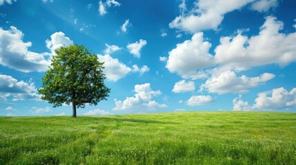 Obraz premium Solitary Tree in a Lush Meadow