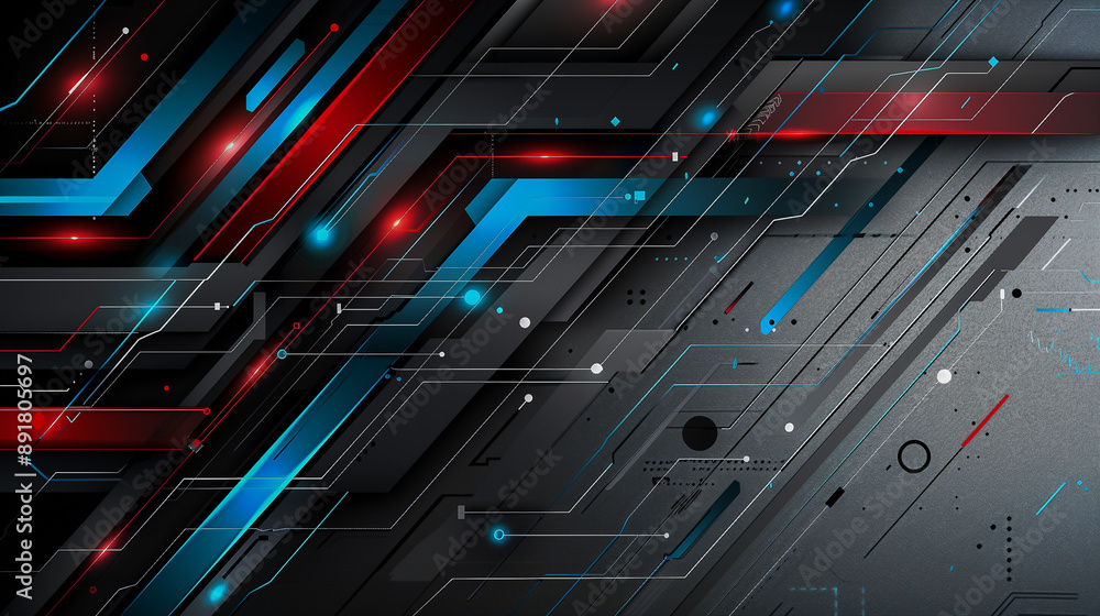 Poster futuristic abstract design with blue and red lines..