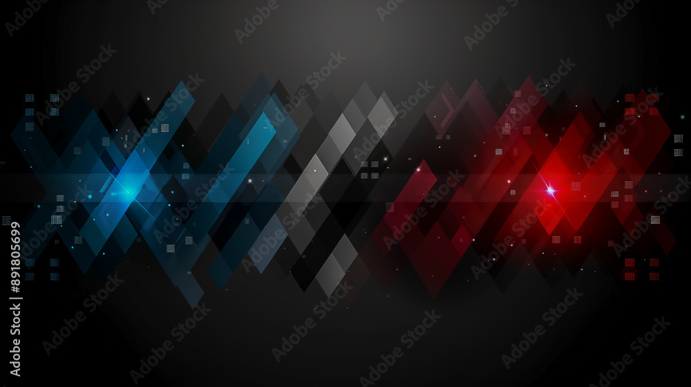 Poster abstract geometric pattern with blue and red accents..