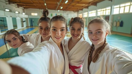 Girls' Karate Selfie in Dojo