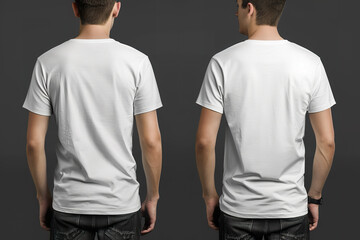 Two white t-shirts are displayed side by side.