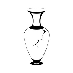 elegant cracked, damaged vase black illustration line drawing, transparent