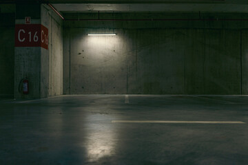 Empty underground garagewith dim light