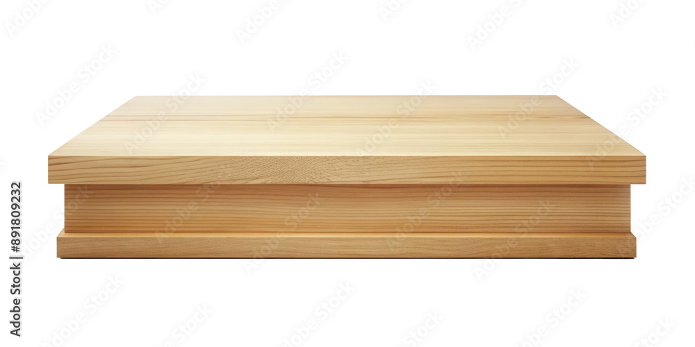 Poster a flat square wooden display platform, perfect for showcasing items in a retail setting or as part o