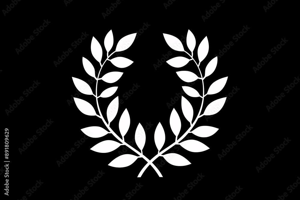 Wall mural simple white laurel wreath icon centered on a black background symbolizing victory, honor, and achie