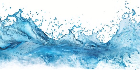 Obraz premium A large splash of water with a white background. The water is blue and has a lot of movement