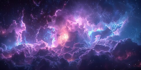 Fototapeta premium Vibrant Cosmic Nebula with Stars and Clouds