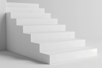 Fototapeta premium of a collection of 3D simple primitive minimalist stairs, each distinctly positioned on a neutral grey background