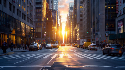 Manhattan Sunset Streetscape 