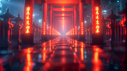 Naklejka premium Neon Torii Gateway to the Digital Afterlife 