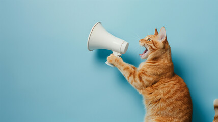 Fototapeta premium Announcing the Big News: Ginger Cat with Megaphone 