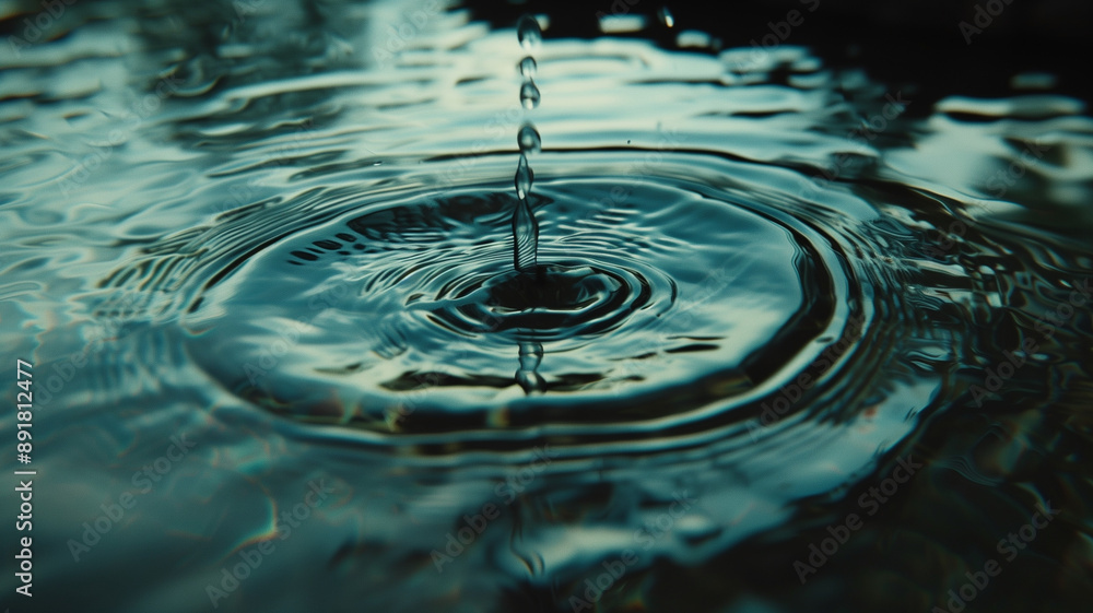 Poster water drop ripples: a single water drop creates a mesmerizing ripple effect on the surface of a tran