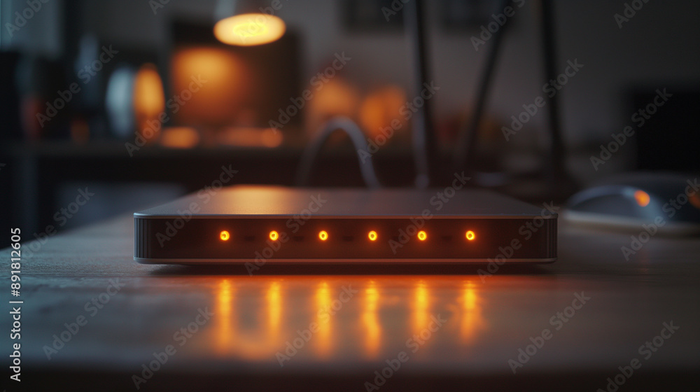Aufkleber a detailed shot of a wi-fi modem's led indicators glowing, showcasing the device's status and connec