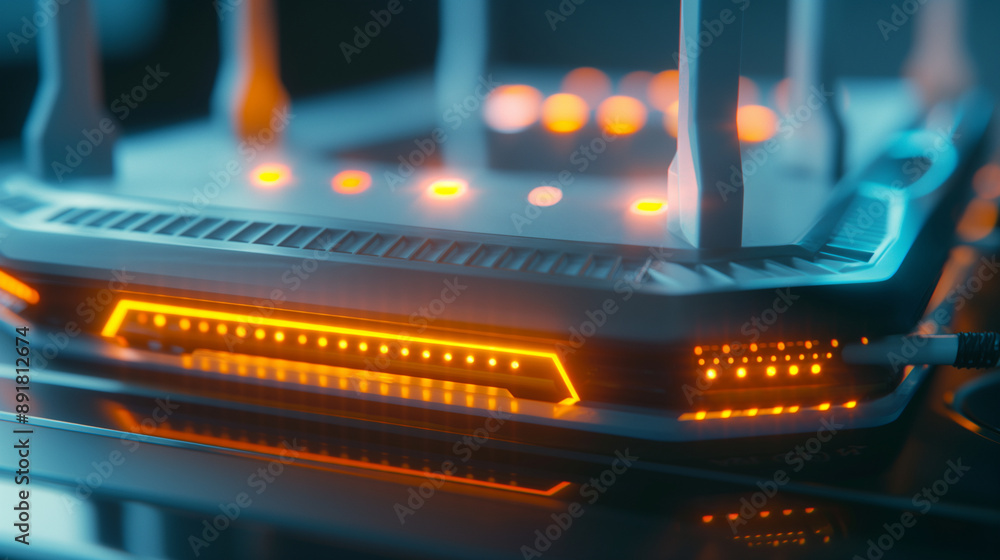 Aufkleber detailed view of a wi-fi routerâs interface, showing the intricate design and led status lights, r