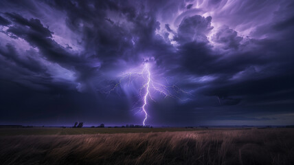 Lightning Strikes: A dramatic and powerful lightning bolt illuminates the dark sky above a field of golden wheat, creating a breathtaking display of nature's raw power.  