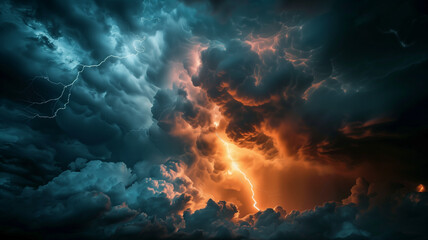 Stormy Skies: A dramatic and intense photograph of a powerful lightning strike illuminating a vast, swirling storm cloud. The image captures the raw power and beauty of nature's fury.