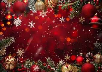 christmas background with balls and snowflakes"Vibrant Red Background Featuring Winter Snowflakes"

