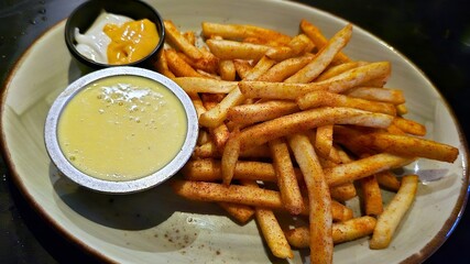 French Fries with Cheese Dip and Flavored Mayo