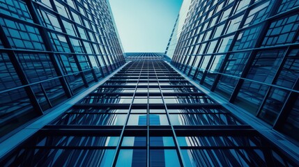 Skyward View of Modern Glass Skyscrapers