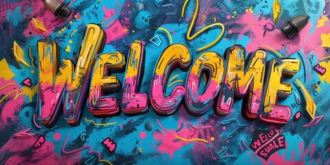 Welcome Sign with Colorful Abstract Design