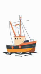 Fishing trawler, vector illustration in flat cartoon style.