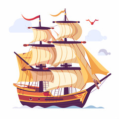 Sailing ship. Vector illustration in cartoon style on white background.