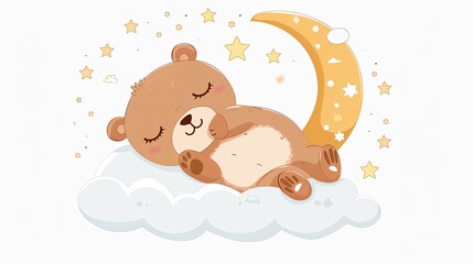 Dreamy Watercolor Bear Sleeping on Cloud