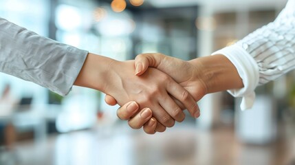 Professional Business Handshake - Close-up of a firm handshake between two professionals, symbolizing successful business partnership and collaboration.
