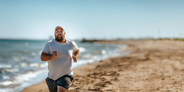 Overweight man going for a run