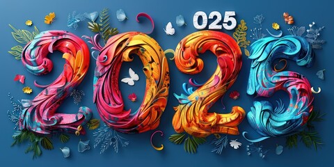 Obraz premium 2025, A Vibrant and Ornate New Year's Design